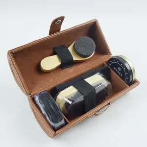 Mini brown shoe care kit for cleaning the leather shoes