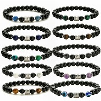 Bracelet élastique original en perles de cristal d'onyx noir simple, bracelet classique en pierre multicolore, bijoux à breloques pour la mode