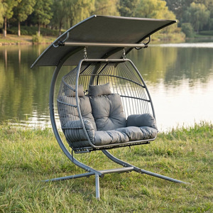 Fauteuil suspendu double en fer forgé robuste avec pare-soleil réglable pour usage extérieur, patio, jardin - Product Image 4