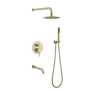 Ensemble de kit de garniture de <span class=keywords><strong>baignoire</strong></span> murale à trois fonctions pour <span class=keywords><strong>douche</strong></span> chaude et froide <span class=keywords><strong>en</strong></span> or brossé avec poignée unique - Product Image 1