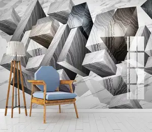 ZHIHAIジャズホワイトモダンミニマリスト3D幾何学的な大理石のテレビソファの背景の壁