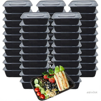 Contenants de préparation des repas en plastique PP de qualité alimentaire TeGuan TG385 noirs pour la maison et la cuisine, 500 ml, avec couvercles jetables compatibles micro-ondes