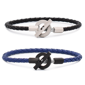 <span class=keywords><strong>Bracciale</strong></span> <span class=keywords><strong>uomo</strong></span> e donna alla moda 4MM in vera pelle intrecciata con braccialetti personalizzati in acciaio inossidabile - Product Image 1