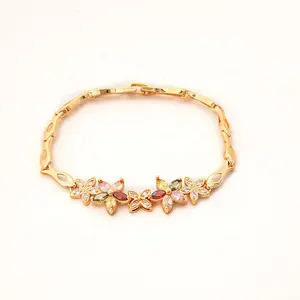 Yili pulseira de luxo, joias bonitas de alta qualidade com formato de flor 18k, cor de arco-íris e ouro, bracelete de moda