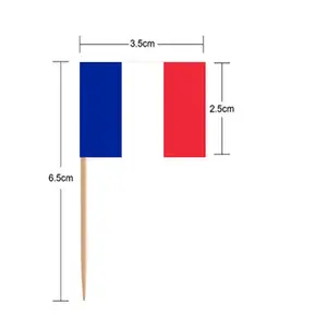 Großhandel individuelle französische Zahnstoßzähne Flaggenzähne kleine Mini-Stick Kuchen Cocktail Dekoration Flagge