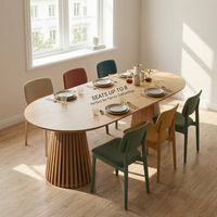 Table à manger extensible de style Japandi avec base à piétement nervuré, ensemble de table de cuisine moderne de luxe en MDF avec chaises rembourrées pour 6 à 8 personnes