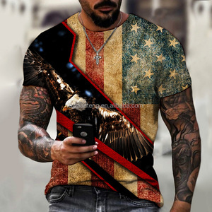 Camiseta AQTQ para <span class=keywords><strong>Hombre</strong></span> con Estampado 3D de Águila Calva y Bandera Americana Vintage - Camiseta Gráfica Patriótica de Cuello Redondo y Manga Corta Informal para Verano - Product Image 5