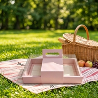 Roze dubbele grid-handgreep recyclebare food grade taartdoos met transparant PET venster, UV-coating, twee compartimenten, dessert cadeaudoos voor mousse