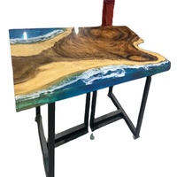 Morden personnalisé clair bleu rivière en bois massif île Bar Console salle à manger mobilier de bureau en résine époxy ordinateur Table bureau