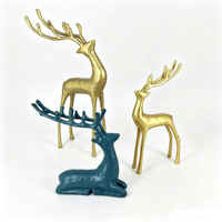 Ensemble de figurines de cerfs en fonte, décoration de table pour la maison, statues de rennes en métal pour Noël, ornement de salon, sculptures