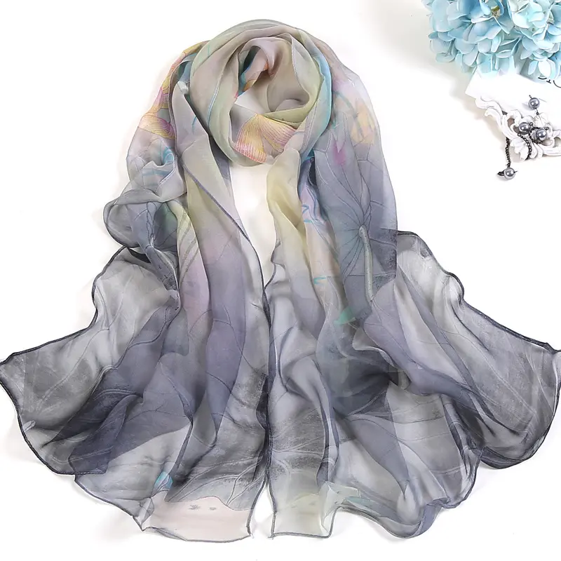 महिलाओं के लिए सनस्क्रीन रेशम के स्कार्फ हल्के पुष्प स्कार्फ नरम लंबे फैशन स्कार्फ सूरज-प्रूफ रैप शॉल