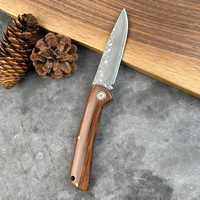 Couteau de poche pliant multifonctionnel en acier Damas avec manche en bois pour camping, chasse et survie – OEM DIY