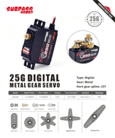 SURPASS HOBBY Micro Servo Numérique 2G 3.7G 4.3G 6G 8G 9G 17G 25G 3KG Engrenage Plastique/Métal Servo RC pour Avion RC FPV UAV
