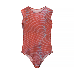 Combinaison sans manches à col rond de couleur rouge Taille élastique Plissée Imprimée <span class=keywords><strong>Maille</strong></span> Longue <span class=keywords><strong>jupe</strong></span> décontractée Mode Femme <span class=keywords><strong>Ensemble</strong></span> 2 pièces - Product Image 2