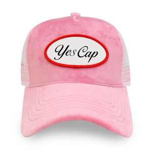 Custom 5 pannello ricamo iconico logo Patch rosa velluto cappello da camionista per le donne e gli uomini - Product Image 1