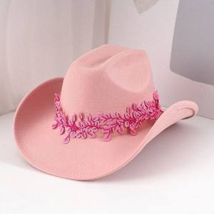 Sombrero de Vaquero de Fieltro Rosa <span class=keywords><strong>Pastel</strong></span> para Mujer, Novedad 2026, con Adorno de Bordado de Hojas en 3D, para Todas las Temporadas, Deportes y Moda al Aire Libre - Product Image 3
