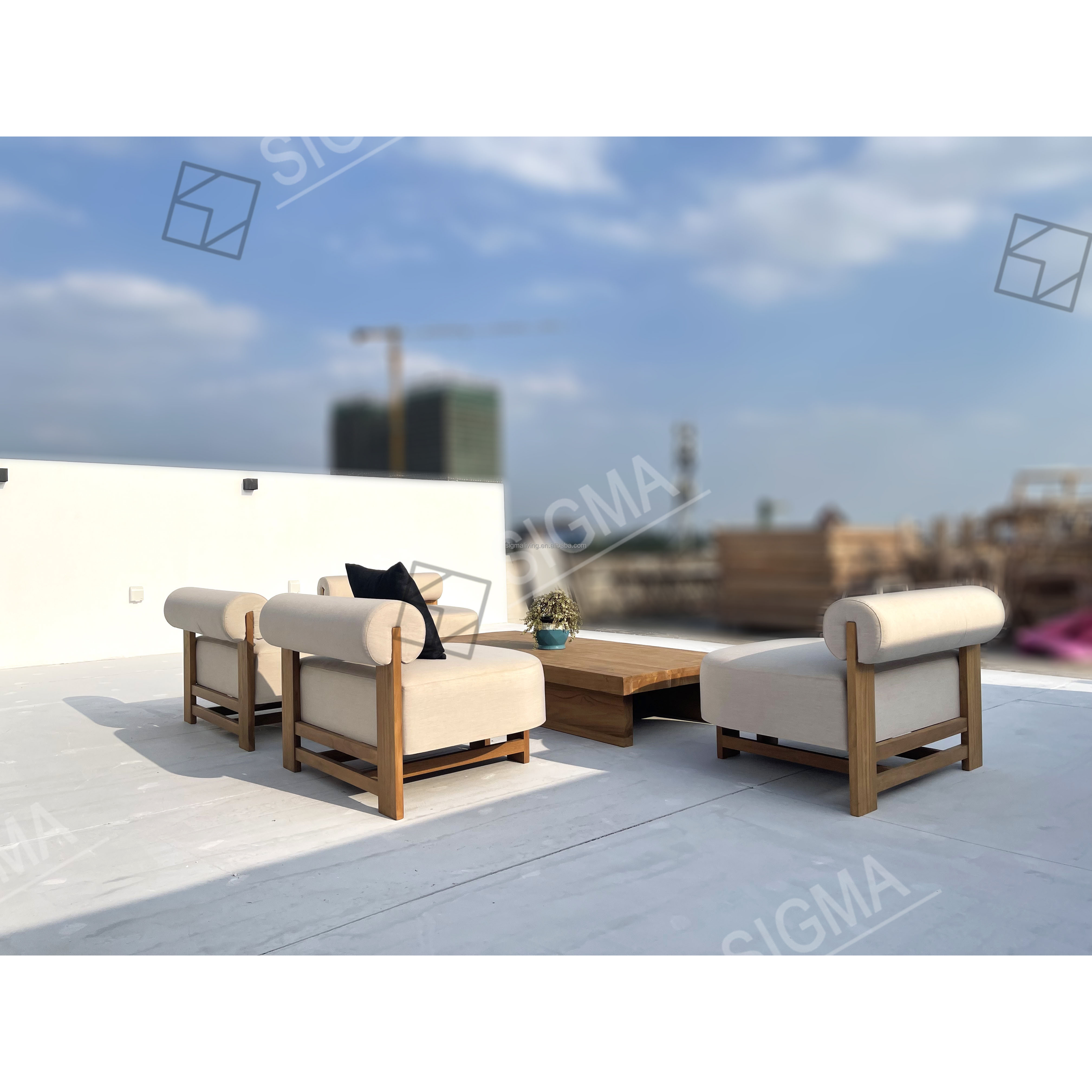 Sigma Luxury Outdoor Furniture All Weather Garden Lounge Set Water-resistant Patio Sofa Solid Teak Wood Sofa Sets