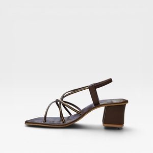 Sandales élégantes marron à talon carré et brides pour femme, chaussures de mode à bout ouvert, idéales pour les soirées et le quotidien, talons confortables - Product Image 4