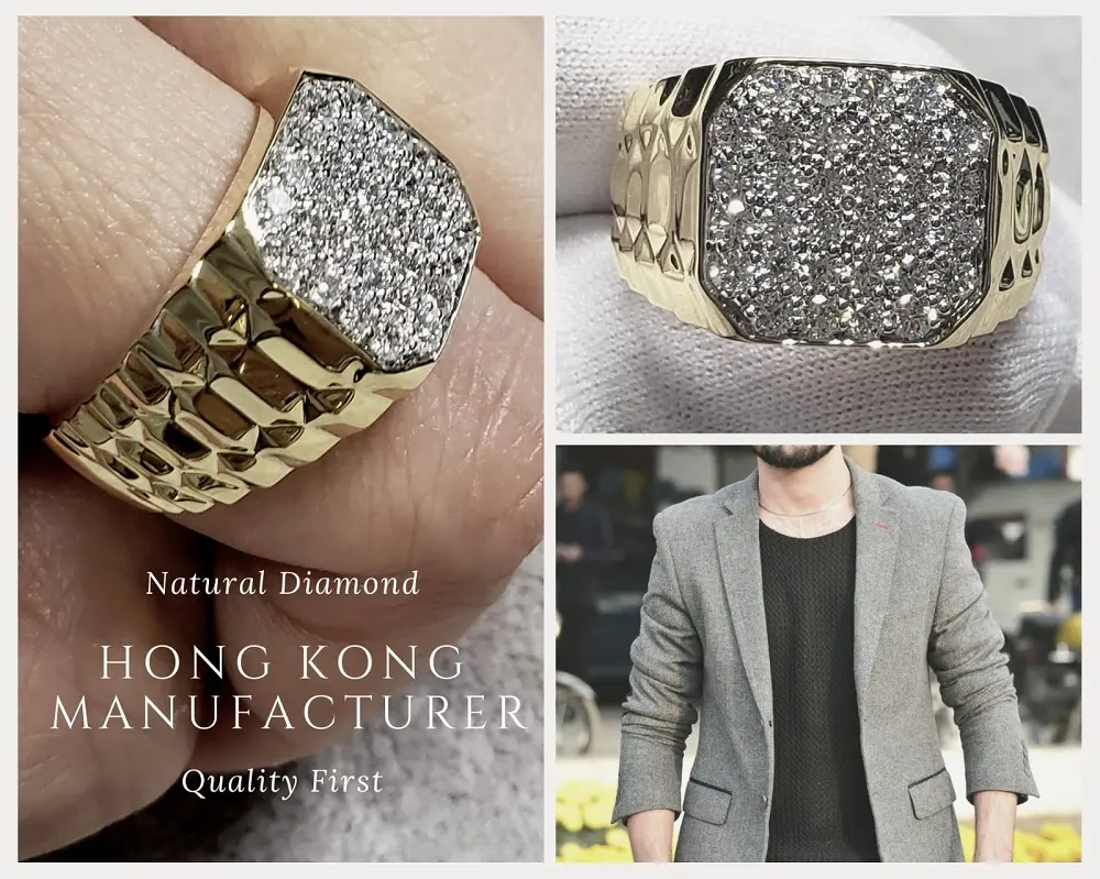 Trendy Large Herren Design Fine Jewelry Herren Große Diamantringe 18 Karat Massiv gold Echte Diamanten Ehering Natürlicher Diamant Für Herren