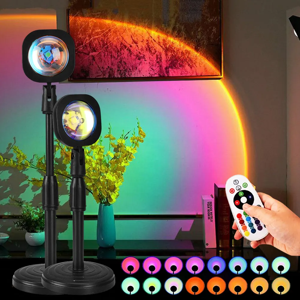 Hot Koop Usb Opvouwbaar 4 Modi Zonsondergang Licht Rgb Led Afstandsbediening Zonsopgang 16 Kleuren Projector Zonsondergang Lamp