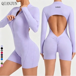 Combinaison Une Pièce d'Été <span class=keywords><strong>de</strong></span> <span class=keywords><strong>Sport</strong></span> pour Femme, Bodysuit & Jumpsuit <span class=keywords><strong>de</strong></span> <span class=keywords><strong>Fitness</strong></span> avec Fermeture Éclair, Manches Longues, Ajustée pour <span class=keywords><strong>la</strong></span> Gym, <span class=keywords><strong>la</strong></span> Course et le Yoga - Product Image 1