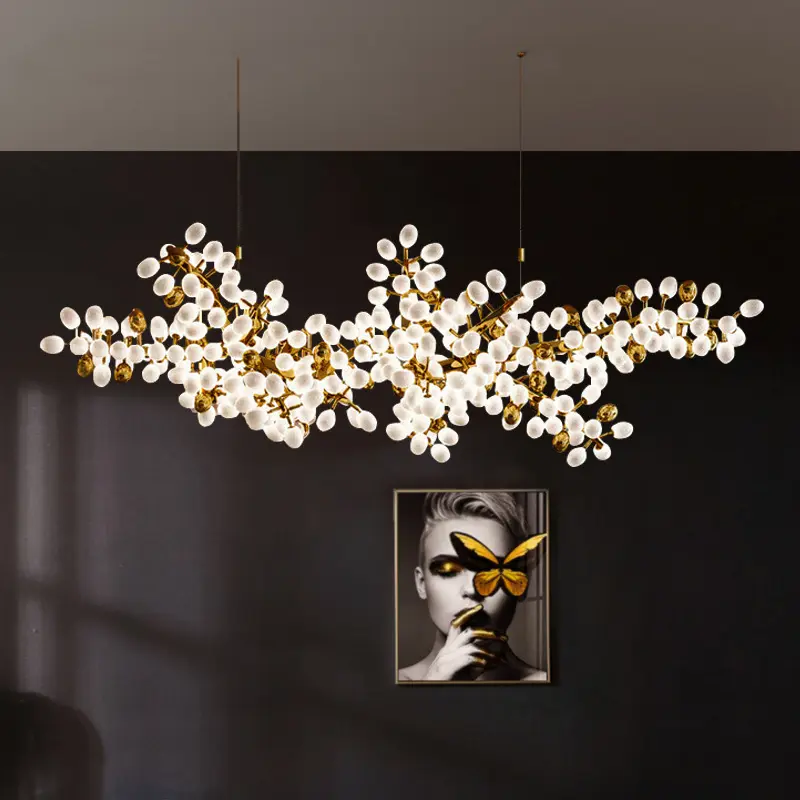 Lustre de teto personalizado de luxo, lustre horizontal grande com pingente de bola de vidro criativo para sala de estar e sala de jantar