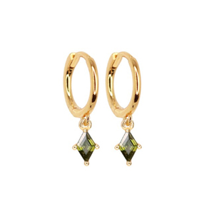 ต่างหูห่วงอเนกประสงค์ประดับเพชรทรงข้าวหลามตัดสีเขียวมะกอก รุ่น CANNER New Olive Diamond Green Diamond S925 เงินแท้ - Product Image 3