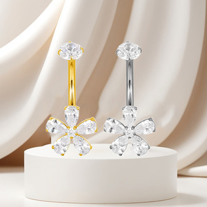 Anneau de nombril en titane F136 à filetage interne, bijou de corps pour femme, piercing décoré de cristaux pour le nombril - Product Image 3
