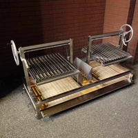 Nouveau Barbecue 62" en Bois, Charbon et Acier Inoxydable, Conception Argentine Type Asado Parrilla Santa Maria avec Panier à Charbon