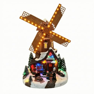 Nouveauté Cadeau de Noël Moulin à vent de Noël LED avec fonction rotative Maison de Noël Village de Noël Décoration de Noël - Product Image 1