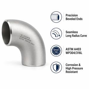 ข้อต่อเหล็กกล้าไร้สนิม 304 แบบเชื่อมชน (Butt Weld) ตามมาตรฐาน ASME B16.9 ความดันสูง SCH40 ข้องอ 90 องศา รัศมียาว สำหรับท่อส่งน้ำมันและก๊าซ จากโรงงานโดยตรง - Product Image 3