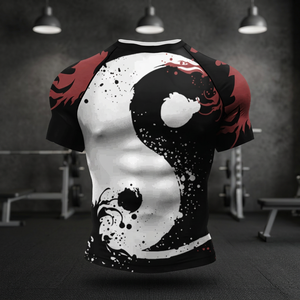 Men's Short Sleeve Sublimation Printed T-Shirt <b>Red</b> <b>Black</b> Hand-Painted Pattern Quick Dry Slim Fit Sporty O-Neck Knitted Polyester - Product Image 2