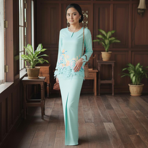 ชุดบาจูกูรุงแบบดั้งเดิมสำหรับรอมฎอนและอีด แขนยาวทรงบาน คอทรงโอ แต่งลูกไม้โปร่ง ยืดได้สี่ทิศทาง ไม่เป็นขุย สำหรับผู้หญิง - Product Image 1