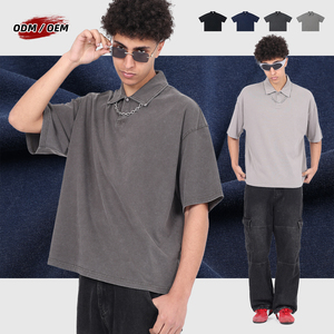 Camiseta de Manga Corta para Hombre, 100% Algodón, Estilo Vintage, Lavado a la Nieve, Corte Cuadrado, Cuello Polo - Product Image 2