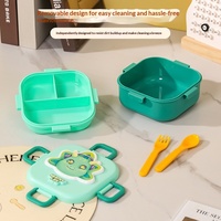 Boîte à lunch carrée à double étage en plastique PP, style dessin animé mignon, avec couverts, micro-ondable, 3 compartiments, empilable, bento pour étudiants