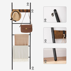 <span class=keywords><strong>VASAGLE</strong></span> <span class=keywords><strong>Étagère</strong></span> à échelle à 5 niveaux avec 4 crochets, support pour serviettes et couvertures, style ferme, vente en gros, non pliable - Product Image 5