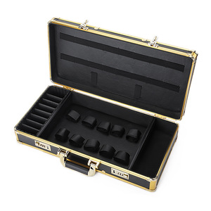 Aluminum Alloy Makeup Case Gold Large Professional Hairdressing <b>Tool</b> <b>Box</b> Storage Case With Combination <b>Lock</b> - Product Image 5