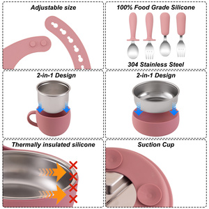 Juego de Alimentación para Bebés de 8 Piezas con Base de Succión, Acero Inoxidable 304 y Silicona de Grado Alimenticio, <span class=keywords><strong>Vajilla</strong></span> para Alimentación y Comida Infantil - Product Image 4