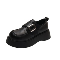 Mocassins à plateforme pour femme Printemps 2026, style britannique, à scratchs, empeigne en PU, semelle épaisse et robuste, chaussures décontractées habillées