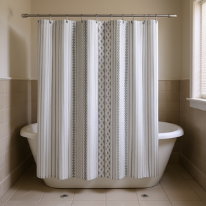 Tenda da doccia in cotone ciniglia stampata, design moderno e minimalista, 72 pollici x 72 pollici - Product Image 2