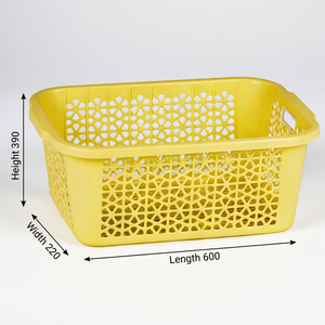 NDURO SS4503 Yellow Rectangle Plastic Storage <b>Basket</b> 50x40x30cm PP Injection Molded Lightweight Stackable Modern Kitchen Food - Product Image 2