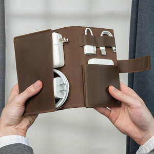 Premium Leather Luxury Durable Cable Organizer Pouch Waterproof Shockproof Buckle Closure Daily Use USB Charger Cord - Product Image 2