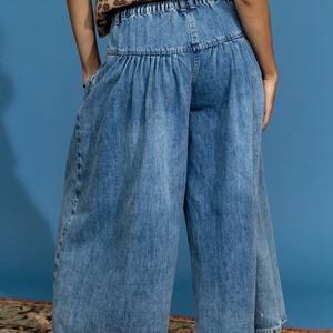 Jeans d'été personnalisés de haute qualité pour femmes, en denim délavé, coupe ample et large, style déchiré, vente en gros - Product Image 3