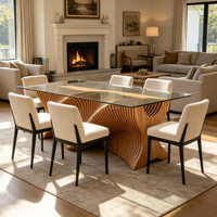 Table à manger de luxe en bois massif avec plateau en verre, bureau rectangulaire pour la maison, l'hôtel, la villa, la cuisine, la cour, le jardin, la salle à manger