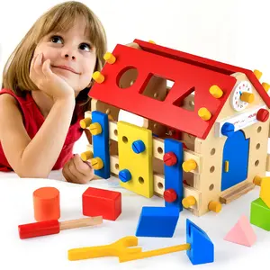 Montessori Building Block giocattoli educativi assemblaggio casa in legno giocattoli set regalo per i bambini