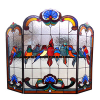 Décoration de Cheminée Faite à la Main de Style Européen, Bloc de Verre Solide et Durable avec Oiseaux en Verre Teinté, Personnalisable Directement de l'Usine