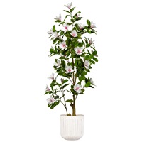 Pohon Bonsai Magnolia Camellia Artifisial PE Realistis, Bunga Plastik untuk Dekorasi Dalam/Luar Ruangan, Pernikahan, Pesta Ulang Tahun, dan Lanskap