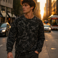 Sweat-shirt à capuche en coton lourd de qualité supérieure 300G avec logo personnalisé, camouflage foncé, esthétique urbaine pour les sorties quotidiennes en plein air