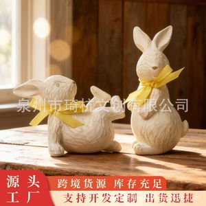 Figurine de lapin en résine minimaliste nordique avec ruban jaune, décoration pour la maison, salon, bureau, artisanat artistique, cadeau - Product Image 5
