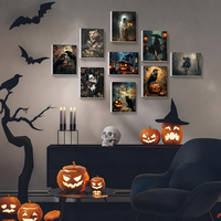 Ensemble de 9 tableaux muraux Halloween sombres, thèmes Gothique, Citrouille, Fantôme, Chat Noir, Corbeau, Chauve-souris, Impression encadrée pour décoration intérieure